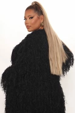 Fashion Nova Not An Issue Feathered Cardigan - Black