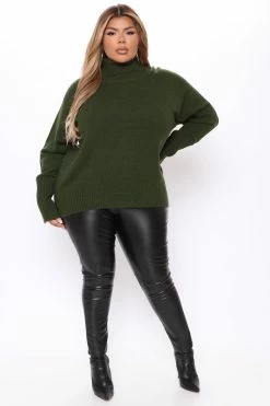 Fashion Nova Pullovers Just Roll With It Babe Turtleneck Sweater - Hunter