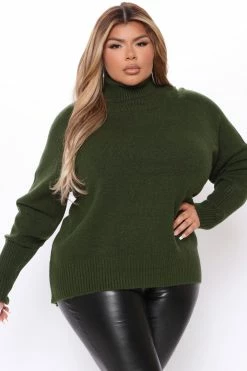 Fashion Nova Pullovers Just Roll With It Babe Turtleneck Sweater - Hunter
