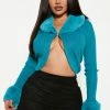 Fashion Nova Be Fur Real Cardigan - Teal