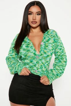 Fashion Nova Shine On Jewel Button Cardigan - Blue/combo