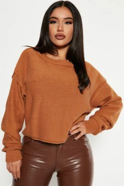 Fashion Nova By Your Side Sweater - Brown Pullovers
