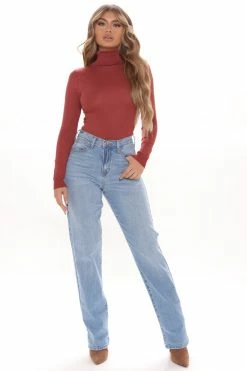 Fashion Nova Lena Turtleneck Top - Rust
