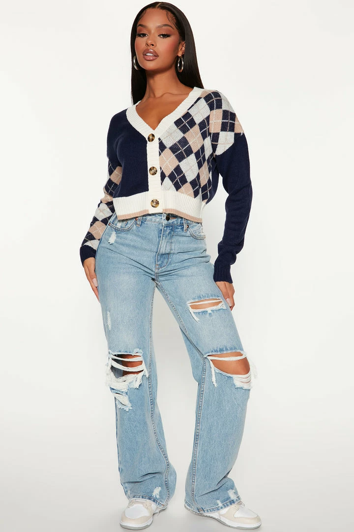 New ⭐ Fashion Nova Cardigans Split Decision Argyle Cardigan - Navy/combo 🧨 2 Fashion Nova Cardigans Split Decision Argyle Cardigan - Navy/combo