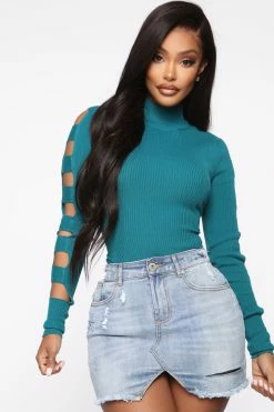 Fashion Nova Pullovers Never Out Of Style Ribbed Sweater - Teal
