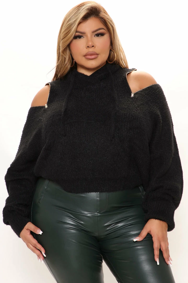 Fashion Nova Pullovers Show Me What You Got Zip Sweater - Black
