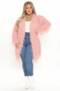 Fashion Nova Not An Issue Feathered Cardigan - Pink Cardigans