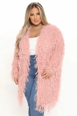 Fashion Nova Not An Issue Feathered Cardigan - Pink Cardigans