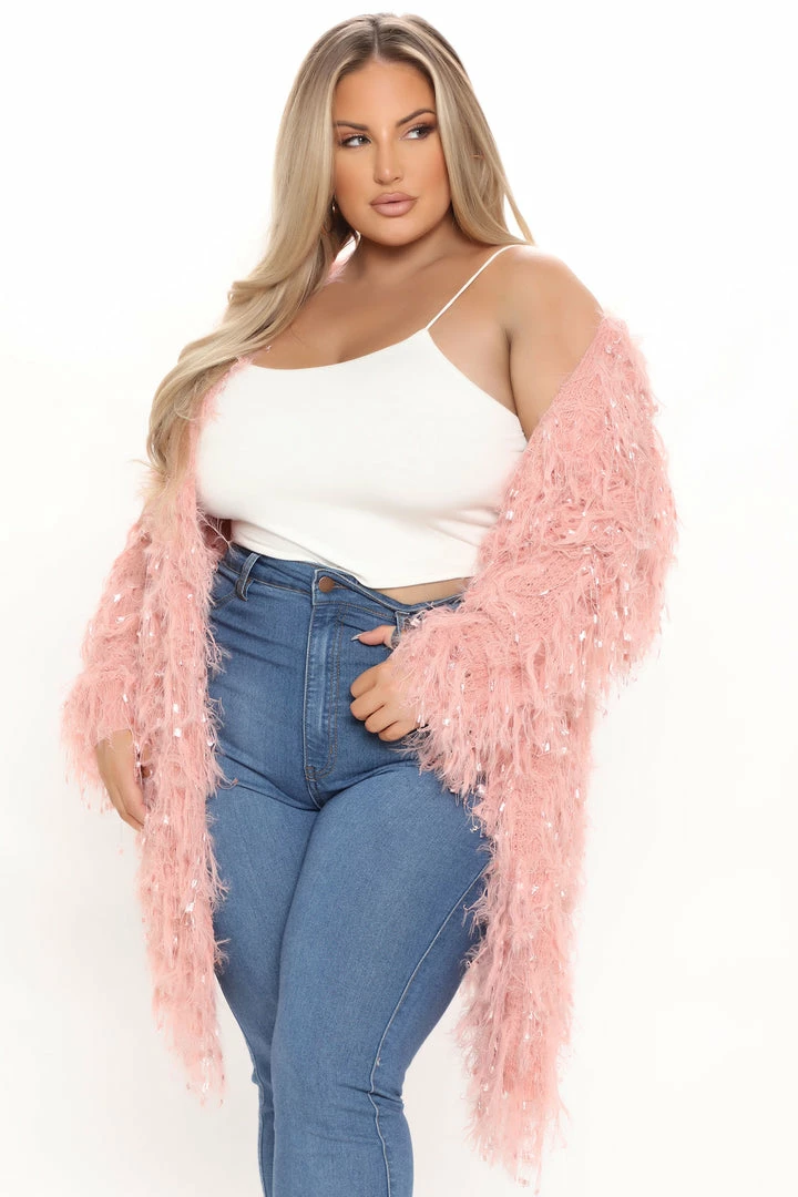 Fashion Nova Not An Issue Feathered Cardigan - Pink Cardigans