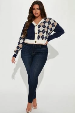 New ⭐ Fashion Nova Cardigans Split Decision Argyle Cardigan - Navy/combo 🧨 10 Fashion Nova Cardigans Split Decision Argyle Cardigan - Navy/combo