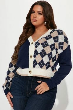 New ⭐ Fashion Nova Cardigans Split Decision Argyle Cardigan - Navy/combo 🧨 9 Fashion Nova Cardigans Split Decision Argyle Cardigan - Navy/combo