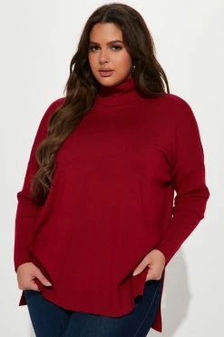 Fashion Nova Pullovers Tune It Out Turtleneck Tunic Sweater - Wine