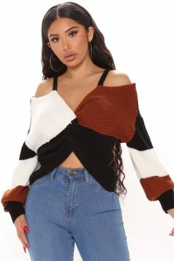 Fashion Nova Fall Fave Striped Twist Sweater - Camel Pullovers