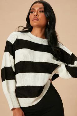 Fashion Nova Pullovers Autumn Dreams Striped Sweater - Black/White