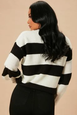 Fashion Nova Pullovers Autumn Dreams Striped Sweater - Black/White