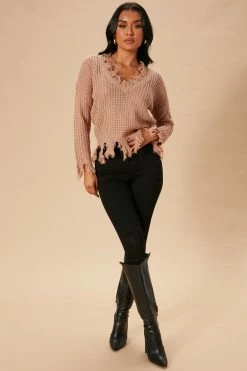 Fashion Nova Always Distressing Me Out Sweater - Mocha Pullovers