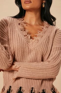 Fashion Nova Always Distressing Me Out Sweater - Mocha Pullovers
