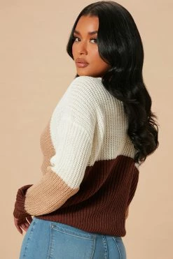 Fashion Nova Just A Little Twisted Sweater - Brown/combo