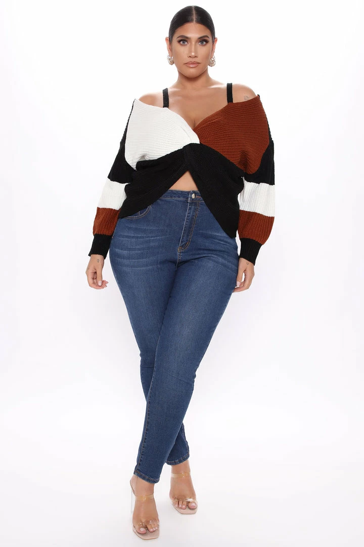 Fashion Nova Fall Fave Striped Twist Sweater - Camel Pullovers