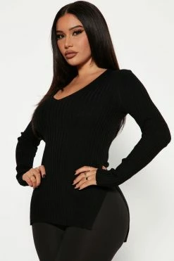 Fashion Nova Giving Me The Feels Sweater - Black