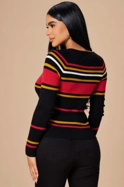 Fashion Nova Stripes For Days Sweater - Black