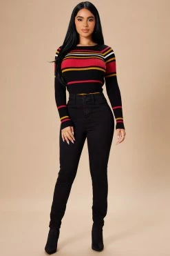Fashion Nova Stripes For Days Sweater - Black
