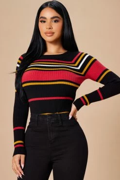 Fashion Nova Stripes For Days Sweater - Black