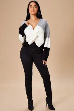 Fashion Nova Just A Little Twisted Sweater - Black Pullovers