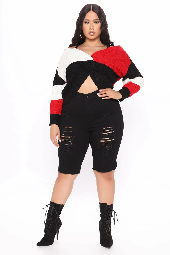Fashion Nova Fall Fave Striped Twist Sweater - Red/combo Pullovers