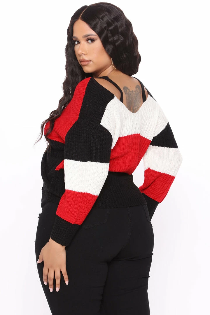 Fashion Nova Fall Fave Striped Twist Sweater - Red/combo Pullovers