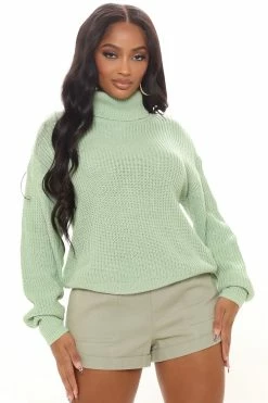 Fashion Nova Roll With The Flow Turtleneck Sweater - Sage Pullovers