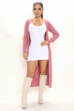 Fashion Nova Cardigans Alessandra Cable Knit Duster Cardigan - Mauve