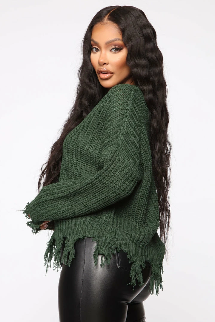 Fashion Nova Always Distressing Me Out Sweater - Green