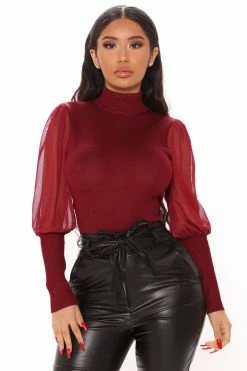 Fashion Nova Meet Me In Manhattan Sweater - Burgundy Pullovers