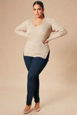 Flash Sale 🛒 Fashion Nova Giving Me The Feels Sweater - Khaki 👏 12 Fashion Nova Giving Me The Feels Sweater - Khaki