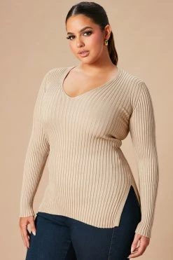 Flash Sale 🛒 Fashion Nova Giving Me The Feels Sweater - Khaki 👏 10 Fashion Nova Giving Me The Feels Sweater - Khaki