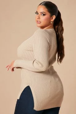 Flash Sale 🛒 Fashion Nova Giving Me The Feels Sweater - Khaki 👏 13 Fashion Nova Giving Me The Feels Sweater - Khaki