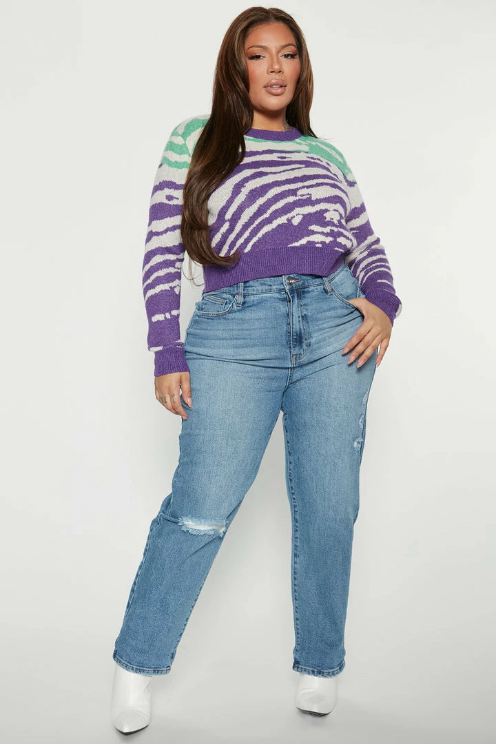 Discount ๐ Fashion Nova Work Of Art Abstract Striped Sweater - Purple/combo ๐ 5 Fashion Nova Work Of Art Abstract Striped Sweater - Purple/combo