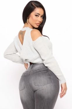 Fashion Nova Knot Yours Sweater - Heather Grey