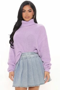 Fashion Nova Pullovers Roll With The Flow Turtleneck Sweater - Lavender