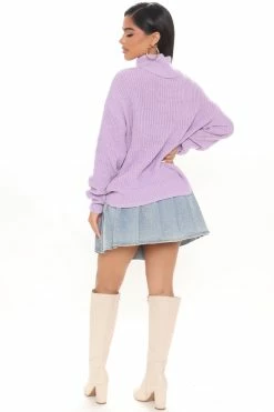 Fashion Nova Pullovers Roll With The Flow Turtleneck Sweater - Lavender
