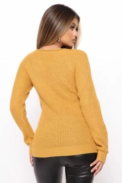 Fashion Nova Pullovers Ariana Waffle Sweater - Mustard