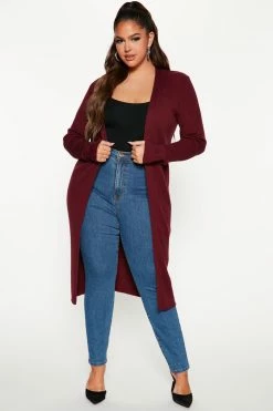 Fashion Nova Cardigans Wife Her Up Soft Rib Cardigan - Burgundy