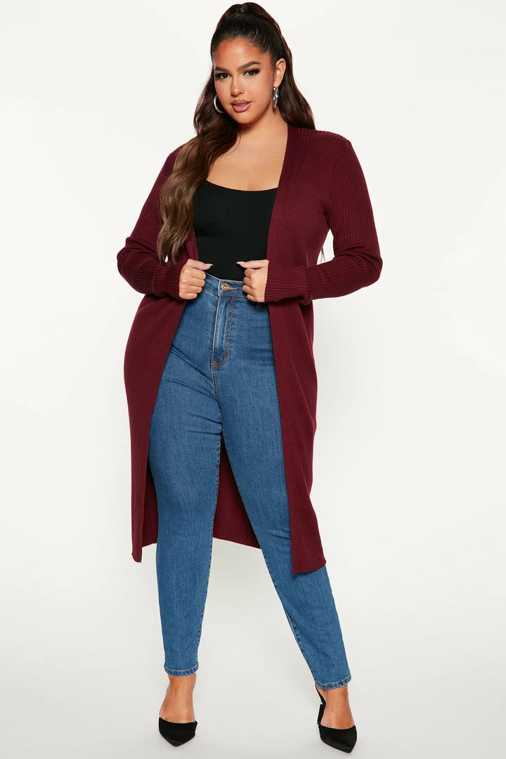 Fashion Nova Cardigans Wife Her Up Soft Rib Cardigan - Burgundy