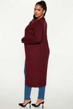 Fashion Nova Cardigans Wife Her Up Soft Rib Cardigan - Burgundy