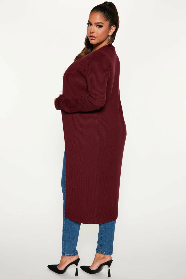 Fashion Nova Cardigans Wife Her Up Soft Rib Cardigan - Burgundy