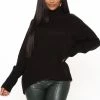 Fashion Nova Just Roll With It Babe Turtleneck Sweater - Black Pullovers