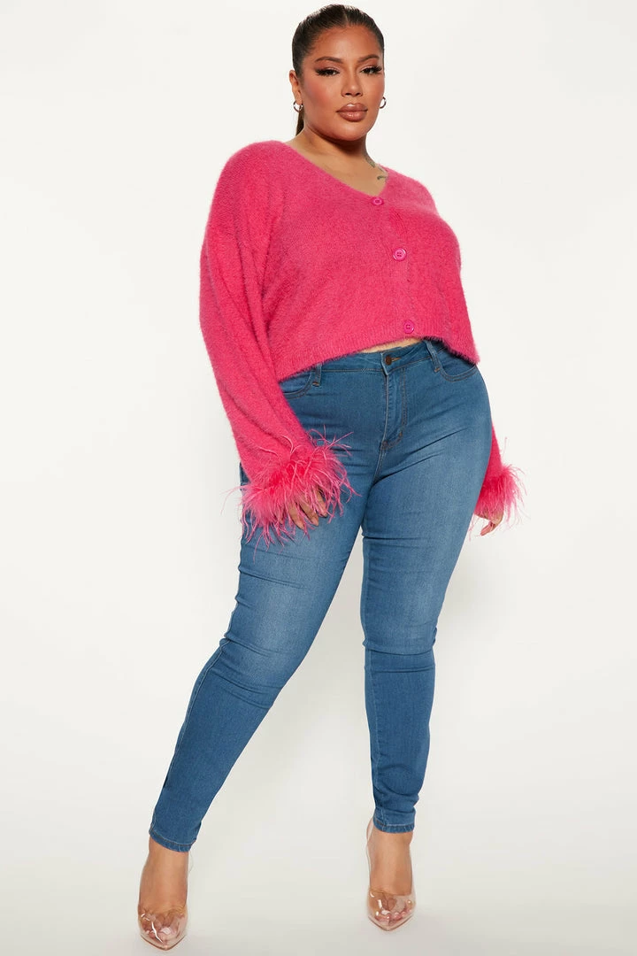Fashion Nova Paulette Fuzzy Feather Sleeve Cardigan - Pink