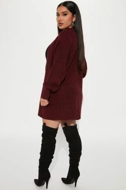 Fashion Nova Lizzy Cardigan Sweater - Burgundy Cardigans