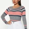 Fashion Nova Stripes For Days Sweater - Heather Grey Pullovers